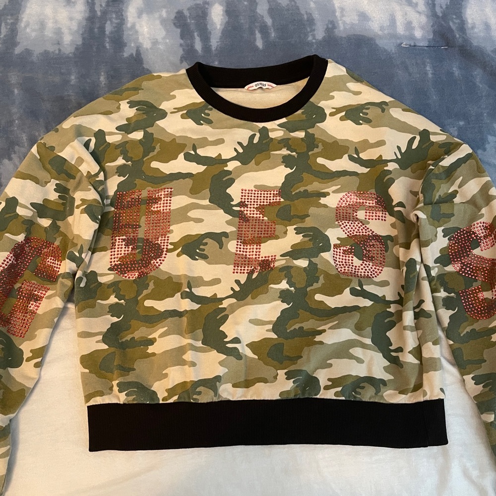 Kids Camouflage Patterned Rhinestone Crewneck